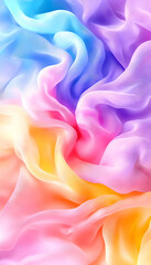 Obraz premium Abstract pastel fabric swirls with soft, flowing waves of blue, purple, pink, orange, and yellow hues