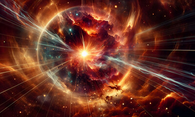 Obraz premium Helles Licht am Wolkenhimmel, digitale Kunst, Weltraum, Astronomie, kosmisch, Schwarzes Loch, Galaxie