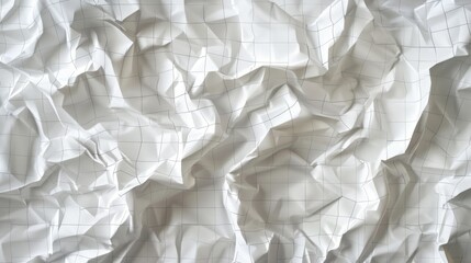 Obraz premium a piece of white paper crumpled with a delicate grid overlay, depicted in ultra-realistic detail. The folds and creases should be highlighted by soft lighting