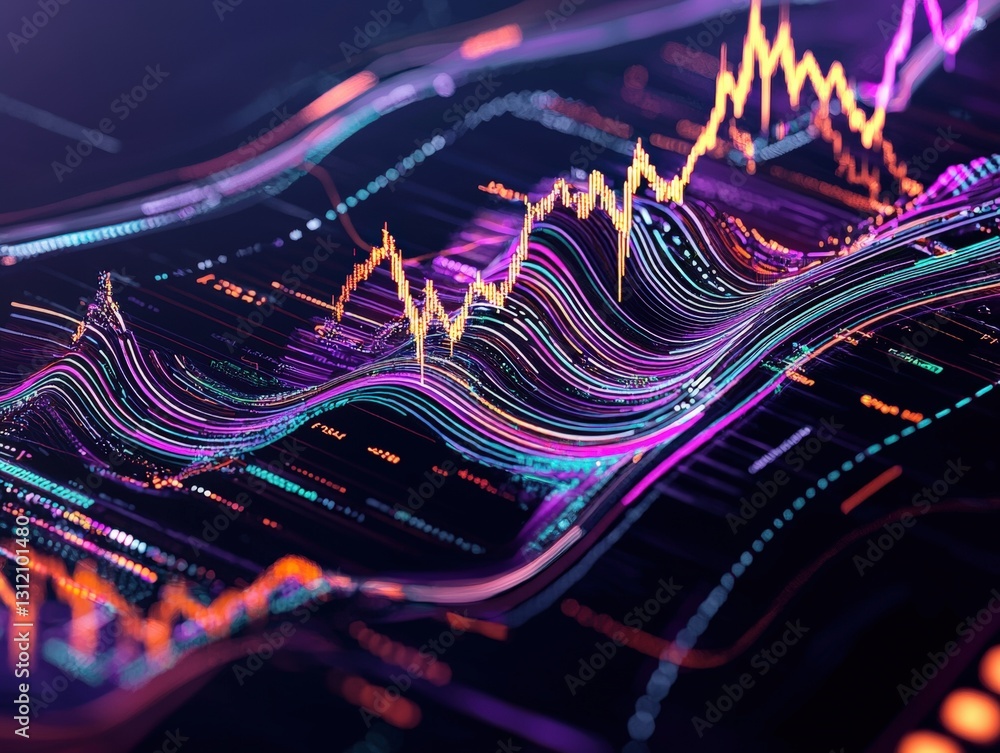 Poster wave of colorful lines flowing in a dynamic pattern creating a visually striking and engaging displa