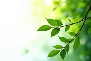 Fototapeta premium Long slender branches with leaves isolated in bright light, foliage, leaves, white