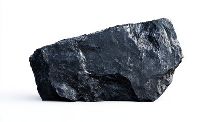 A piece of coal isolated on a white background, showcasing its dark, rugged texture and natural form.