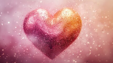 Obraz premium Glittery pink and gold heart on bokeh background.