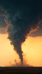 Obraz premium A tornado, adorned with an ominous beauty, unfolds at enchanting hour of sunset, as celestial canvas is painted with a dramatic sky, while twisting