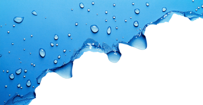 Clear Azure Water: A close-up shot of a clear azure water surface with a variety of water droplets glistening, creating a sense of freshness and purity.