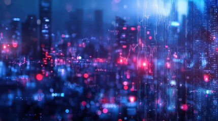 Fototapeta premium Night city bokeh, data overlay, futuristic background, stock image