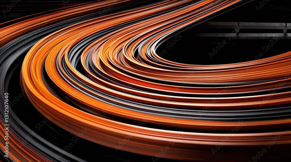 Poster Long exposure of colorful light trails creating dynamic patterns in a shadowy urban environment