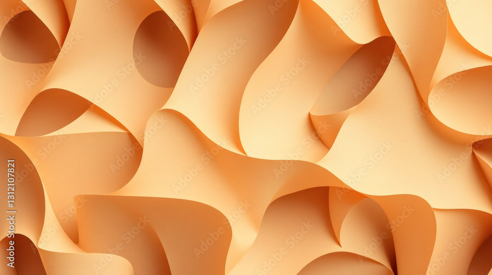 Poster abstract texture of flowing peach-colored paper swirls creates a dynamic visual effect