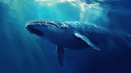 Fototapeta premium Massive blue whale swimming deep in the ocean underwater photography marine environment closeup perspective wildlife exploration
