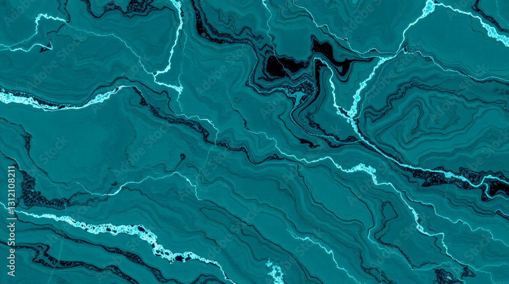 Poster unique marble turquoise abstract pattern with fluid lines and contrasting textures