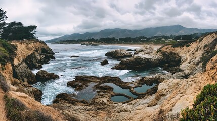 Scenic Coastal Landscape with Rocky Shoreline and Waves