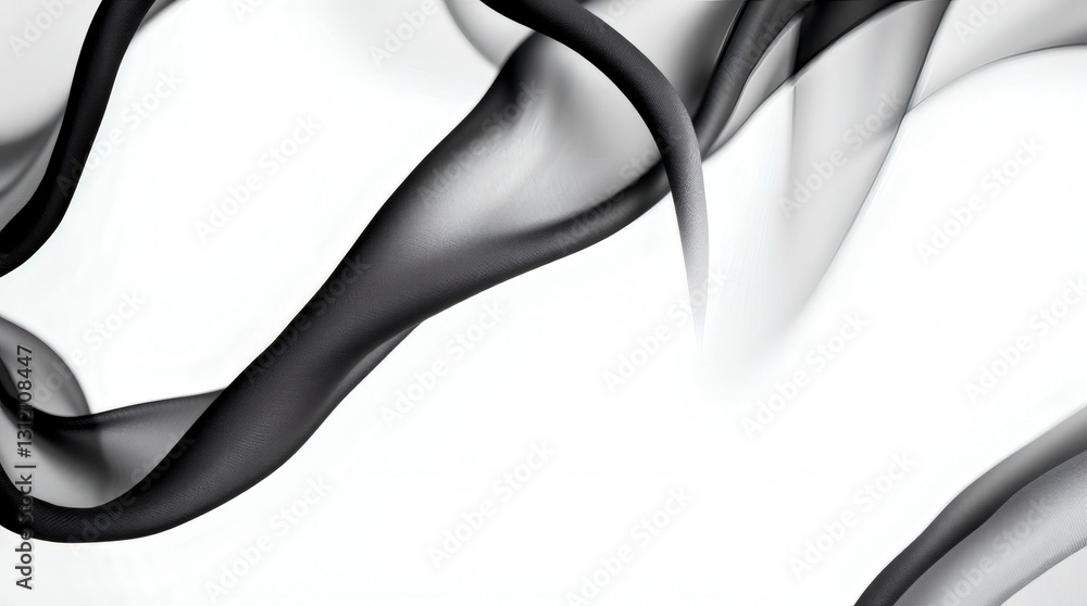 Poster flowing black and white ribbons create a captivating visual effect on a light background