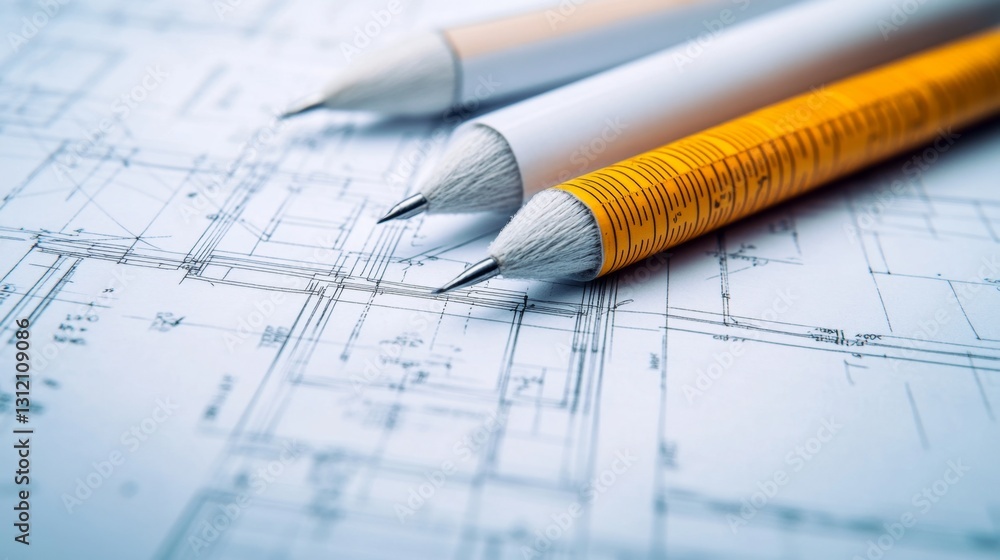 Poster analyzing engineering blueprint details workshop visual analysis indoor closeup of architectural des