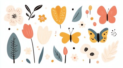 Colorful floral and butterfly patterns showcasing a vibrant blend of nature's beauty in springtime