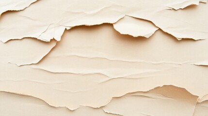 Torn beige paper with textured surface and irregular edges highlighting interesting patterns and tones