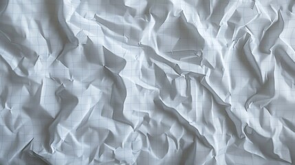 a piece of white paper crumpled with faint grid lines, rendered in high realism. The texture should be lifelike