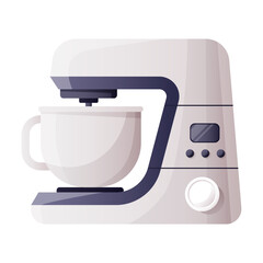 Electric mixer for kneading dough, stainless steel planetary mixer with metal bowl for cooking. Food processor, kitchen appliances, gadget. Vector illustration isolated on white background.