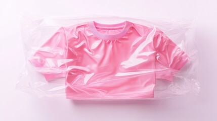 Pink t-shirt in plastic bag