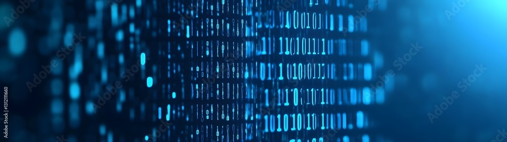 Poster Glowing Blue Digital Matrix Abstract Background with Futuristic Hi Tech Grid Network and Data Flowing Patterns  Conceptual of Intelligence Technology Information Coding and Digital Art