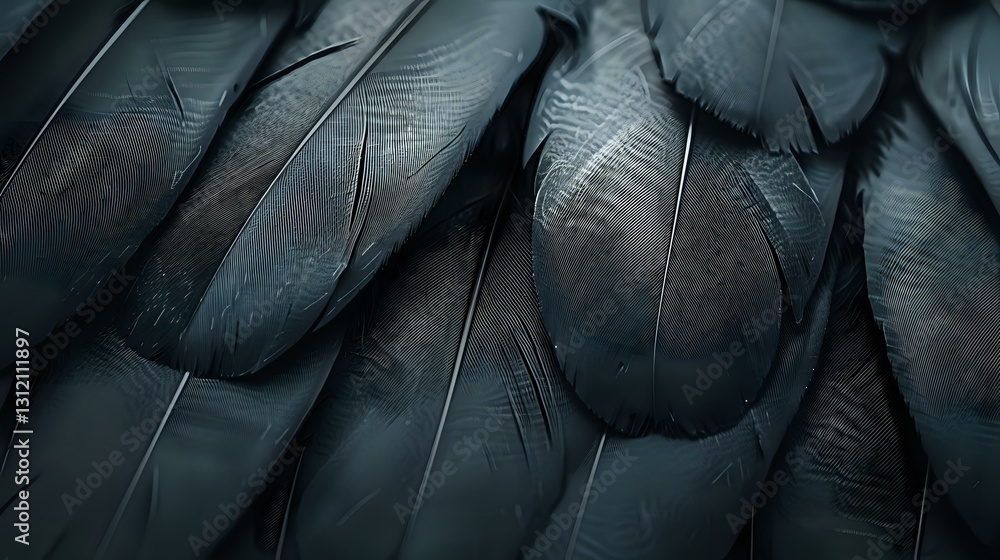 Aufkleber dark iridescent raven feathers in macro view showing detailed texture and natural pattern with metal