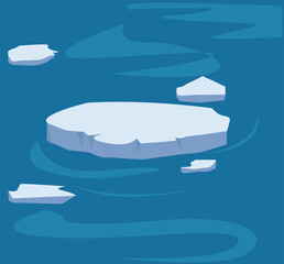 Atlantic, antarctic floes, glaciers and icebergs floating on surface. 