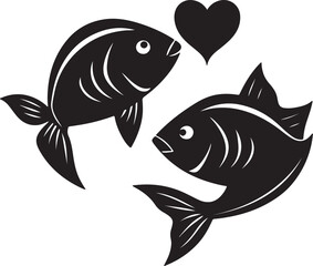 Naklejka premium Set Of Fish love Art Silhouette Vector Vol - 5 ,silhouette, goldfish, fishes, set, aquatic, wildlife, drawing, marine, cute, lake