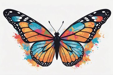 Fototapeta premium Colorful butterfly illustration with vibrant splashes of paint in a creative art style