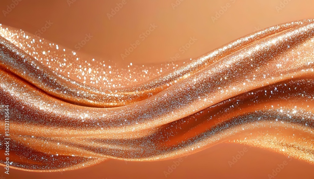 Poster abstract flowing copper and bronze waves with sparkling glitter effect create dynamic movement again