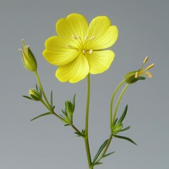 Obraz premium Bright Yellow Wildflower Blooming Against a Soft Gray Background