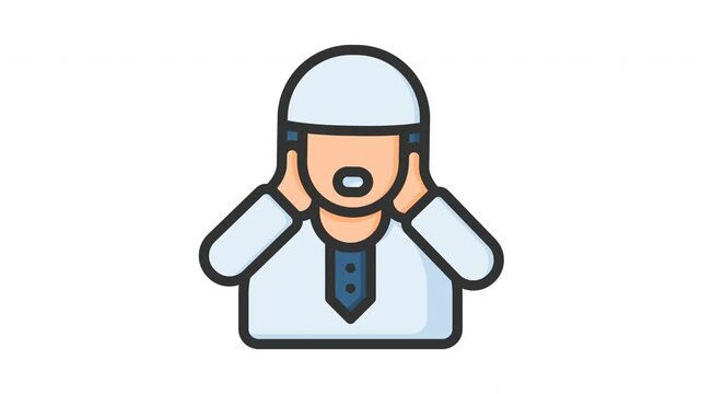 Animated adzan with people moslem sign symbol. Suitable for hajj, ramadan, muslim, ramadan, islam, mubarak, kareem, religion, celebration, fasting, culture, religious, moslem and eid mubarak