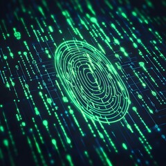 Glowing Digital Fingerprint with Radiant Data Stream in Futuristic Technology Background  Abstract digital pattern with luminous neon lights high speed data flow and technological innovation