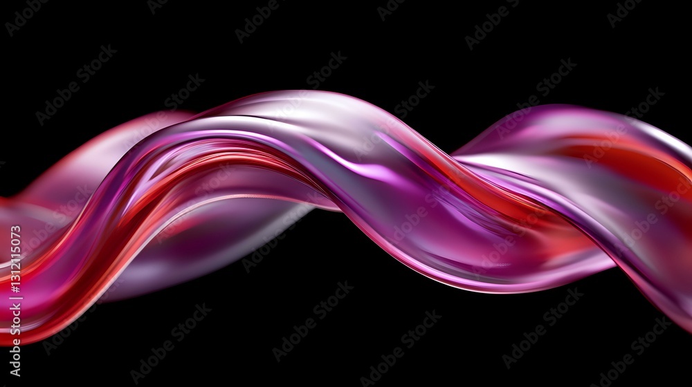 Poster abstract flowing red and purple waves create dynamic motion against black background, smooth glossy 