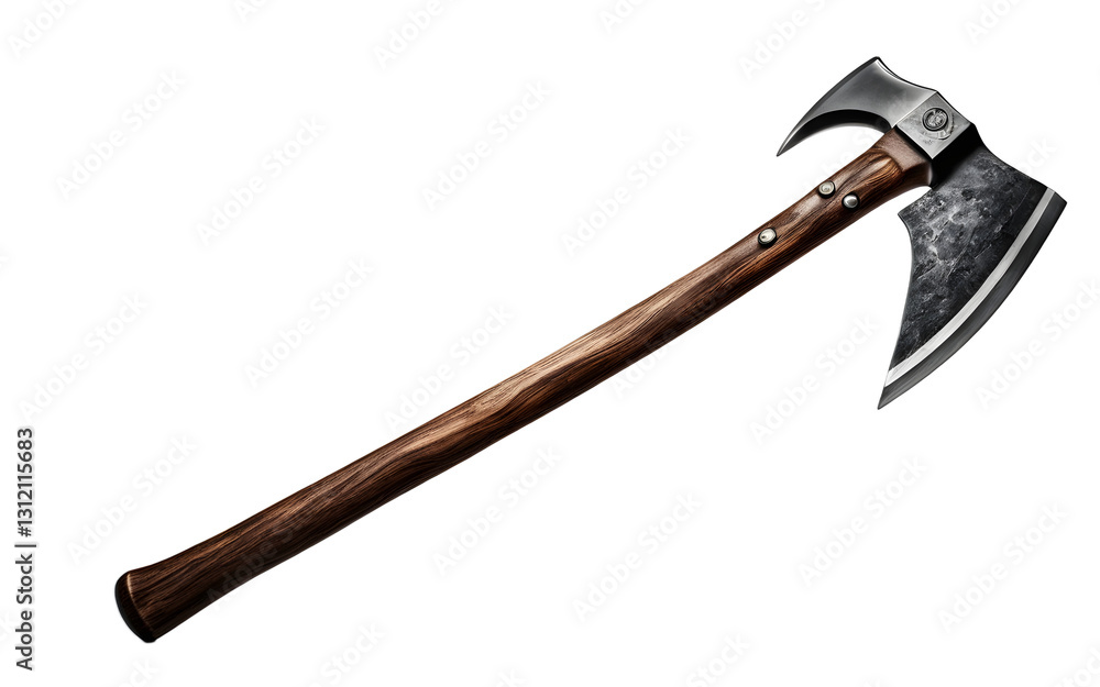 Poster a heavy-duty axe with a sharp steel blade, isolated on a empty plain background