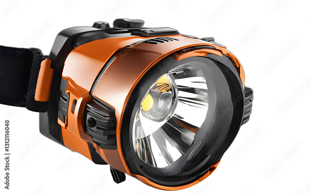 Aufkleber A high-power headlamp with an adjustable strap, isolated on a empty plain background