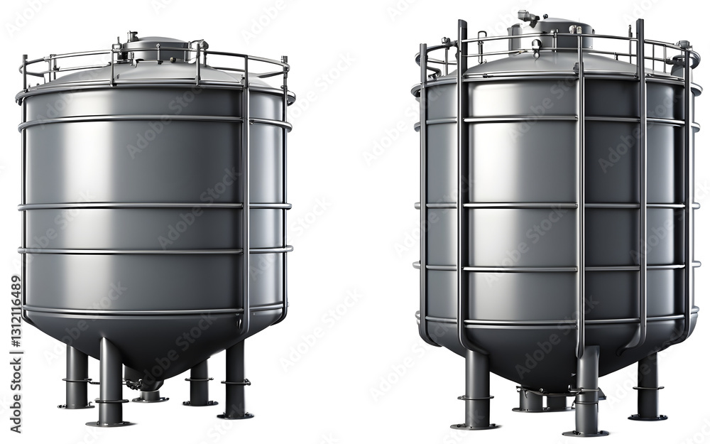 Poster a large industrial vat used for liquid storage, isolated on a empty plain background