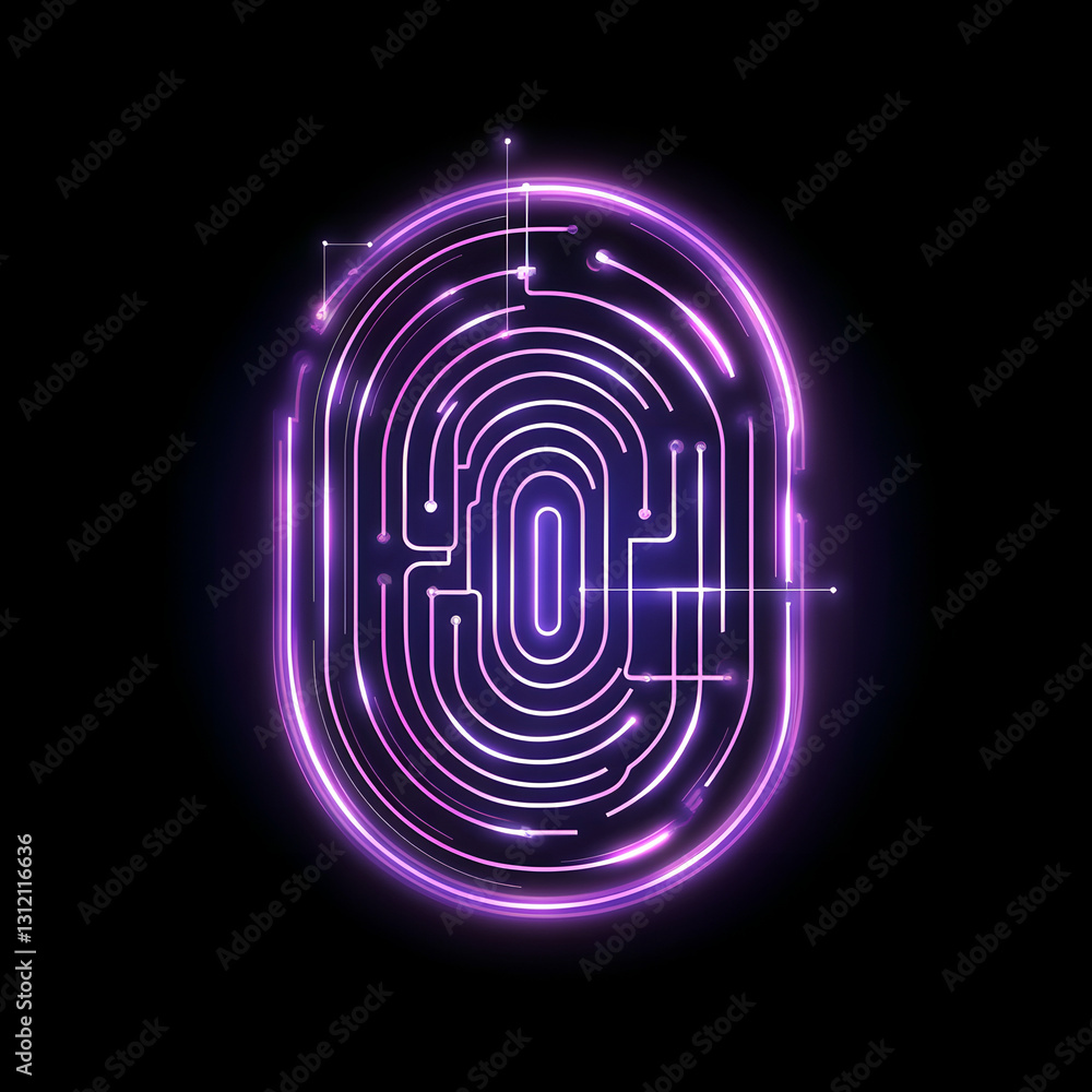 Poster Glowing neon fingerprint maze abstract digital art background  Futuristic technology concept with dynamic lines shapes and energy  3D in modern minimalist style