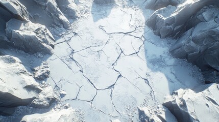 Fractured Ice Plains of a Lunar Landscape