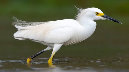 Elegant Snowy Egret Wading Through Shallow Water in Natural Habitat