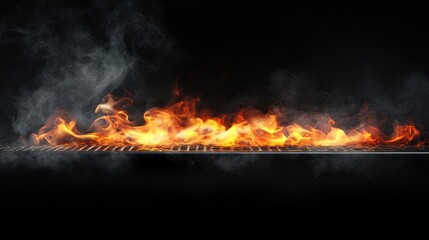 Fiery brilliance dances against a stark black void; vibrant orange and yellow flames reach skyward, creating a mesmerizing spectacle of light and shadow