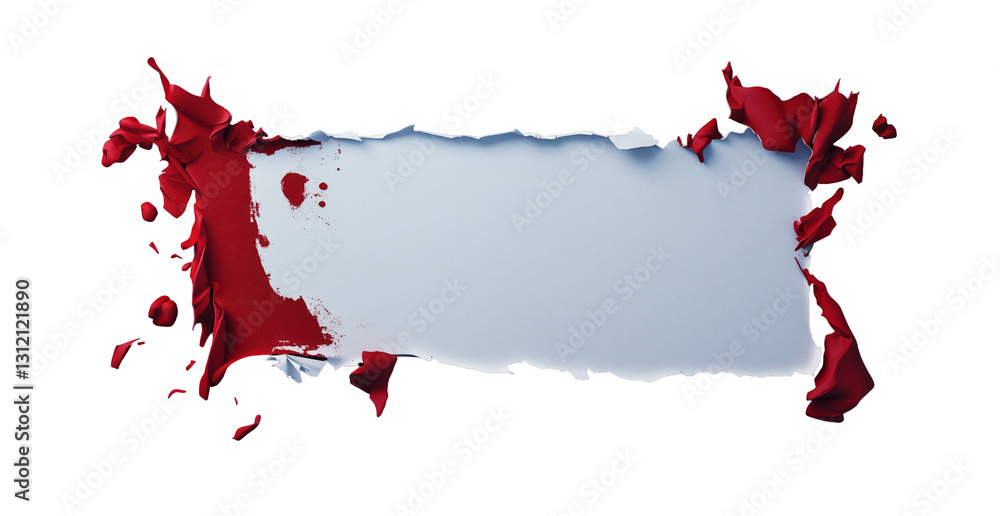 Poster torn edge frame: a dynamic illustration featuring a torn edge with a red paint splash effect, creati