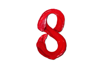 Red eight-shaped lipstick on white background. Red lipstick glossy texture in 8 eight shape. International woman day isolated photo