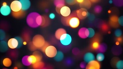 Obraz premium Vibrant Bokeh Gradient with Glowing Particles on Dark Background, Abstract Blurred Light Effects for Promotional Design, 8K Ultra HD Tech Aesthetic