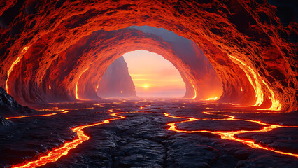 Volcanic terrains molded by fiery embrace of molten lava encapsulate ethereal beauty of lava tubes expansive lava fields