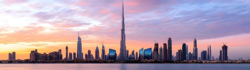 Fototapeta premium Majestic and iconic skyline of the modern skyscrapers and highrise buildings in Dubai United Arab Emirates