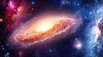 Obraz premium Spiral galaxy amidst vibrant cosmic nebulae