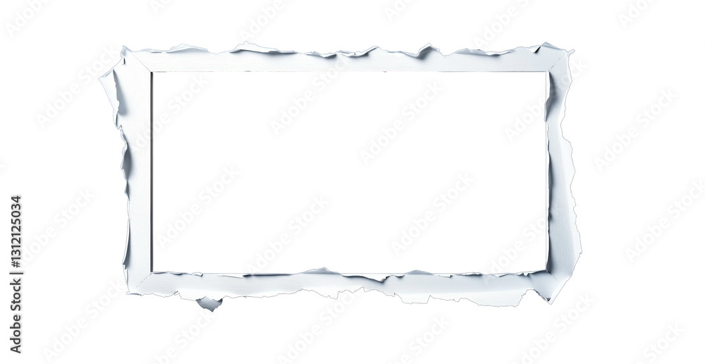 Poster torn paper frame: a rectangular frame formed from ripped paper, with ragged edges and a clean, empty