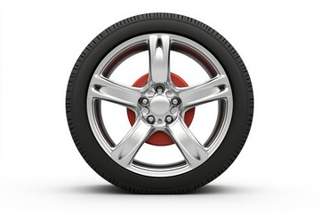 Obraz premium Shiny metallic wheel rim on white background. AI generated