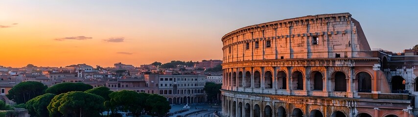 Majestic Colosseum at Sunset in Rome Italy s Historic Landmark  Ancient amphitheater against a beautiful evening sky with clouds