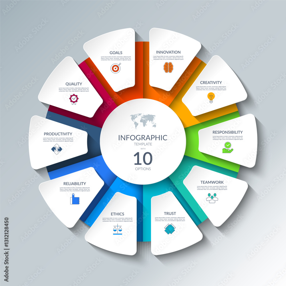 Wall mural infographic circular diagram with 10 options. round chart that can be used for business presentation