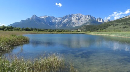 Fototapeta premium Tranquil Mountain Lake Surrounded by Lush Green Landscape